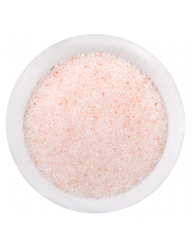 Pink crystal salt fine gourmet spice in glass