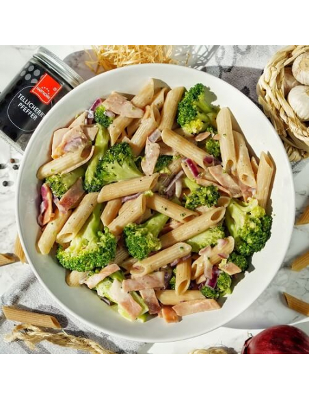 Broccoli mit Schinken-Sahne Penne - Hartkorn Gewuerze