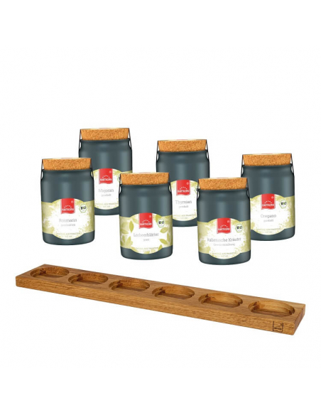 Kitchen herbs spice set with spice board