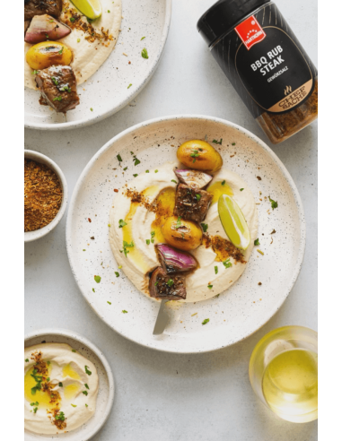 Rinderspieß mit Hummus - Hartkorn Gewuerze