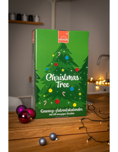 Hartkorn Adventskalender in weihnachtlichem Hintergrund
